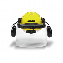 Kask z ochronnymi nausznikami i przyłbicą